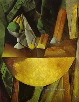 Bread and Fruit Dish on a Table 1909 Cubism Oil Paintings